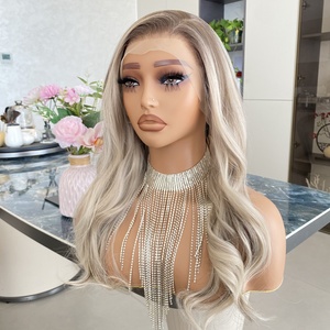 Perruque synthétique 13x6 transparente pour dentelle, racine foncée, longue, marron avec mèches blondes, 20 pouces, ligne de cheveux naturelle, résistante à la chaleur, sans colle - Product Image 5