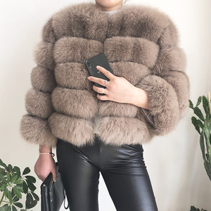 Veste Courte en Fourrure Naturelle de Renard de Luxe Grande Taille pour <span class=keywords><strong>Femme</strong></span> Hiver, Vente en Gros - Product Image 2