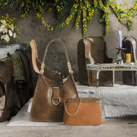 Sac Hobo Vintage Femme Personnalisé avec Logo, Ensemble Sac Fourre-tout Grande Taille en PU Huilé et Petit Sac à Chaîne
