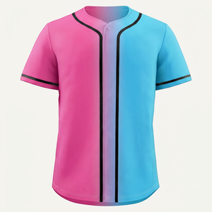 เสื้อเบสบอลแบบยูนิเซ็กซ์ แขนสั้น สีชมพู-น้ำเงิน ผ้าตาข่ายระบายอากาศ โพลีเอสเตอร์ ทรงปกติสำหรับผู้ใหญ่ ติดกระดุมด้านหน้า ปักชื่อได้ - Product Image 1