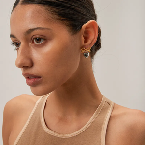 ต่างหูโบว์รูปหัวใจสไตล์เรียบง่าย1คู่304สเตนเลสชุบทอง18K เครื่องประดับแฟชั่น - Product Image 2