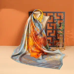 Hot Sell Spring 100% Real Silk Square Scarf Custom Printing Light Luxury Head Stain Scarf For Women