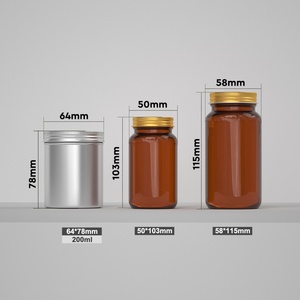Bouteilles en verre rondes Boston ambrées givrées transparentes vides pour comprimés et capsules avec bouchons à vis en aluminium - Product Image 2