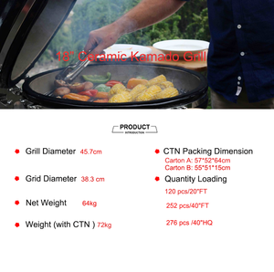 Grande grilla Auplex <span class=keywords><strong>Komodo</strong></span> 18 pouces en céramique Kamado XXL, barbecue au charbon de bois pour la cuisine familiale en plein air - Product Image 5