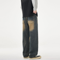 Pantalon en jean délavé style rétro américain pour homme, taille mi-haute, coupe large, tendance Y2K, délavé à la pierre, couleur jaune boue, style urbain décontracté