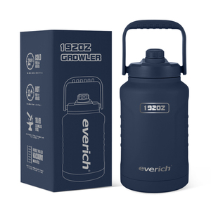 Azul marino real boca ancha 128OZ Acero inoxidable cerveza Growler doble pared aislado al vacío 1 galón botellas de agua con tapa de gancho - Product Image 1