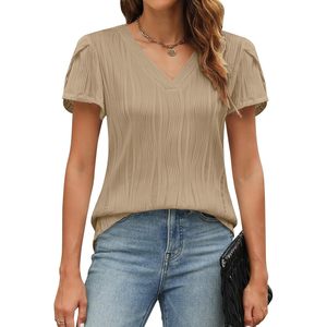 Blusa de Manga Corta con Cuello en V Texturizada para Mujer, Blusa Informal para el Trabajo, Camisa de Chifón Transpirable para Verano 2024 - Product Image 1