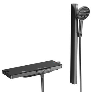 Ensemble de douche thermostatique mural avec affichage numérique, pommeau de douche pluie rond, douchette à main et cartouche céramique - Product Image 1