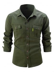 Ohsisa 100% cotone Multi-tasca e ampio Oversize camicie con bottoni a maniche lunghe da uomo camicie da lavoro vuote - Product Image 5