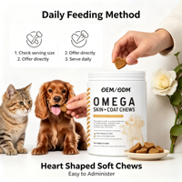 Complément alimentaire pour animaux de compagnie sous marque privée, en forme de cœur, pour chiens et chats, à base de biotine, pour la santé de la peau et du pelage, le contrôle de la chute de poils et l'éclat du pelage.