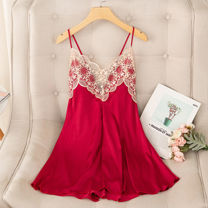 Pyjamas d'été sexy en soie pour femmes <span class=keywords><strong>de</strong></span> haute qualité Robe en dentelle à col en V Satin Vêtements <span class=keywords><strong>de</strong></span> <span class=keywords><strong>nuit</strong></span> <span class=keywords><strong>grande</strong></span> <span class=keywords><strong>taille</strong></span> pour femmes Chemise <span class=keywords><strong>de</strong></span> <span class=keywords><strong>nuit</strong></span> - Product Image 6