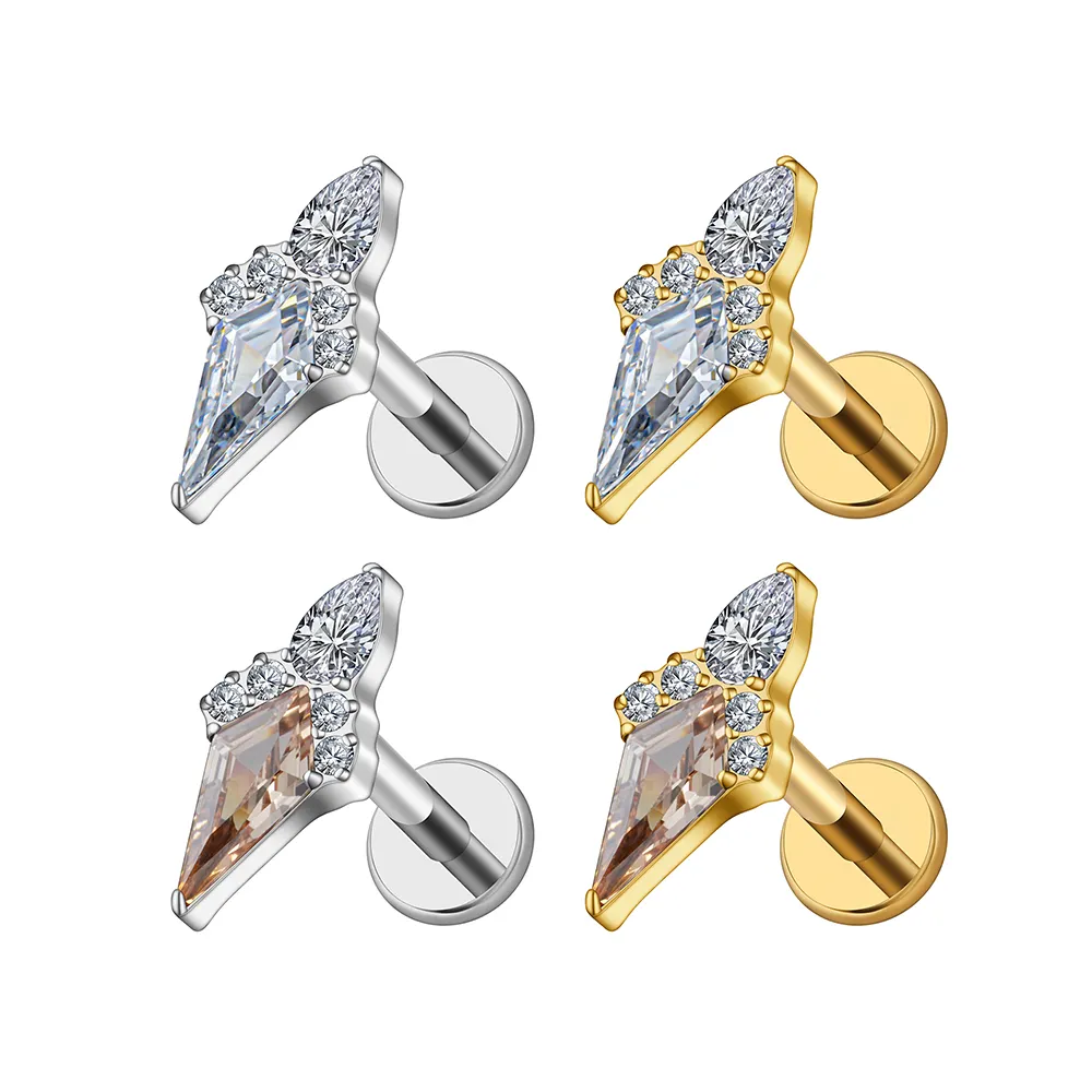 Direito Grand ASTM F136 Titânio 16G Afterglow Rhombus Kite CZ Stud Brinco Cartilagem Hélice Tragus Conch Orelha Piercing Body Jewelry