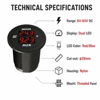 Voltímetro y Amperímetro LED Rojo/Azul con Carcasa de Nailon Ignífuga DAMAVO Personalizado para Monitoreo Eléctrico de Autos, Motos y Barcos