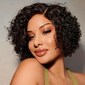 FH Natural Black Pixie Curly Human Hair Short Kinky Curly <strong>Afro</strong> <strong>Wigs</strong> 8 Inch Brazilian Hair No Lace Wear and Go <strong>Wigs</strong> - Product Image 1