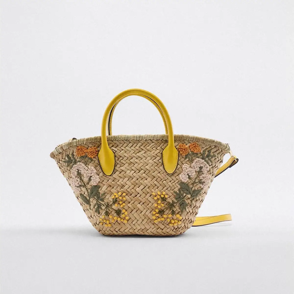 Bolsa de palha com tecido de grama do mar, sacola de ombro com flores personalizada