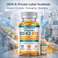 Capsules de suppléments OEM ODM Vitamine D3 K2 MK7 B12 Haute Puissance Soutien Immunitaire Osseux Cardiaque Fabricant Marque Privée