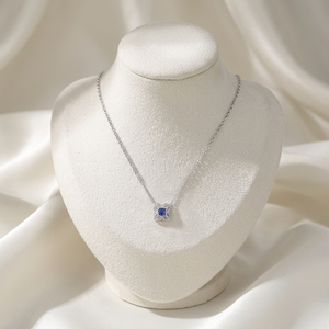 Exclusive Vintage Style Fine Jewelry 18K Solid White Gold Natural Diamond & Blue Sapphire Pendant <b>Necklace</b> Gift For Women Wear - Product Image 5