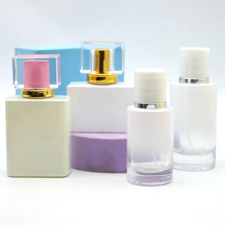 Botellas de cristal redondas de estilo chino, frasco vacío de perfume de diseño al por mayor, color blanco mate, 30ml, 50ml, 100ml