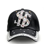 Casquette de baseball tendance avec strass colorés scintillants en forme de signe dollar, plusieurs couleurs disponibles, vente en gros