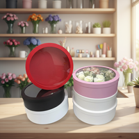 Einfarbiges Rundes Karton-Schachtel-Set (3 Stück) mit Transparentem PVC-Deckel – Große Blumenbox, Großer Runder Geschenke-Eimer