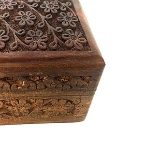 กล่องไม้แกะสลักลายดอกไม้ ทำด้วยมือ เหมาะสำหรับเก็บเครื่องประดับ ของมีค่าขนาดเล็ก กล่องไม้ฝาพับ กล่องของขวัญไม้ - Product Image 4