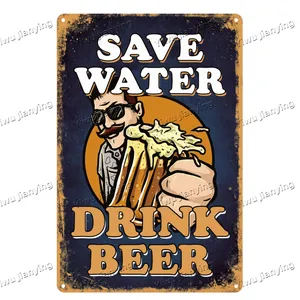 Save Water Drink Beer bar wall design Art printing vintage sign retro plates beer signs merry christmas sign decoration