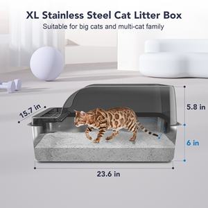 Litière pour chat XL anti-fuite avec côtés hauts, litière pour chat en acier inoxydable avec couvercle, vente en gros - Product Image 5