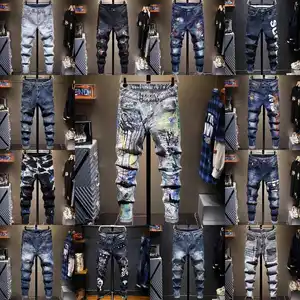 סתיו וחורף חדש אלסטי עסקי דק קז'ואל טרנד ג'ינס כחול לגברים