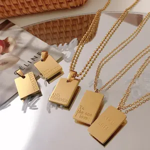 316 Roestvrij Staal 18K Vergulde Ketting Voor Vrouwen Mannen Custom Gegraveerd Gepersonaliseerde Rechthoek Hanger Kettingen