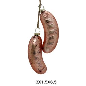 Adornos de hamburguesa de <span class=keywords><strong>perro</strong></span> caliente de <span class=keywords><strong>salchicha</strong></span> de vidrio soplado a mano de alta calidad UV y lentejuelas impresas técnica hecha a mano bolas colgantes de Navidad - Product Image 3