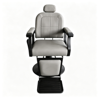 Fauteuil de barbier moderne gris en PU, robuste, hydraulique, inclinable, avec appui-tête et repose-pieds