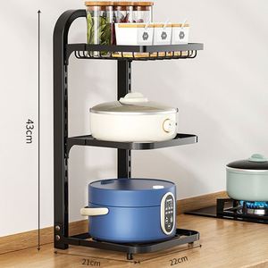 Étagère de rangement réglable à 2 niveaux en acier au carbone robuste pour comptoir de cuisine, support pour pots de fleurs et bacs alimentaires - Product Image 5