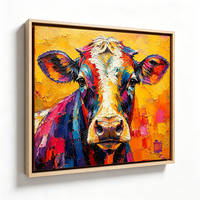 Peinture à l'huile abstraite de vache, peinte à la main sur toile, grande œuvre d'art encadrée