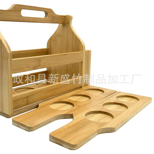 Creative bamboo portable wine rack, wine and <b>beer</b> basket style, with bottle opener, customizable. - Product Image 5