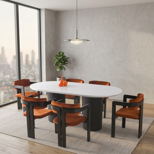 Juego de Comedor Ovalado de Madera Sólida Moderna y Lujosa, Sillas Tapizadas, Color y Tamaño Personalizables, Muebles de Comedor Contemporáneos Hechos a Mano - Product Image 3