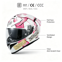 Casque de moto intégral rose avec nœud papillon - Casque de sécurité certifié 3C pour vélo électrique, design unisexe toutes saisons