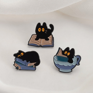 Collezione di gatti spilla smaltata da caffè tazza di pesce libri graziosi Cat Badge Punk spille gioielli a tema frutta - Product Image 3
