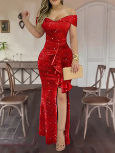 <span class=keywords><strong>Elegante</strong></span> <span class=keywords><strong>Abito</strong></span> <span class=keywords><strong>da</strong></span> <span class=keywords><strong>Donna</strong></span> in Velluto con Spalle Scoperte e Scollo a V, Lussuoso Vestito <span class=keywords><strong>da</strong></span> <span class=keywords><strong>Sera</strong></span> con Strass <span class=keywords><strong>da</strong></span> Cerimonia - Product Image 4