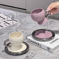 Seaygift Tasse à café en porcelaine inclinée à la crème européenne High sense ins Tasse en céramique vintage de luxe à la lumière nordique avec ensemble de soucoupes
