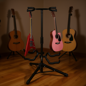 Soporte doble para guitarra acústica y eléctrica, soporte de suelo de metal duradero con acabado mate, diseño plegable, Universal N - Product Image 2