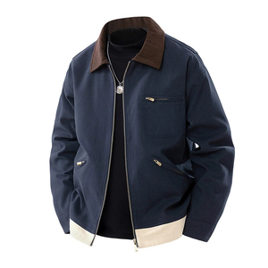 Veste à fermeture éclair à col contrasté en couleur vert olive et brun foncé vintage avec poche - Product Image 4