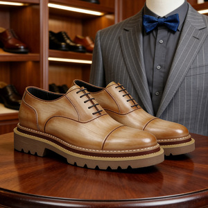 Zapatos Oxford de Hombre de Cuero Genuino con Punta Redonda, Cordones, Suela de Goma Acolchada, para Todas las Temporadas - Product Image 1