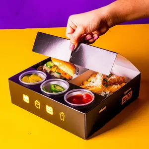 Paquete de comida desechable Papel de lujo negro Comida rápida Pollo frito, hamburguesa, caja de embalaje de papas fritas