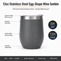 Vaso Térmico de Acero Inoxidable con Aislamiento al Vacío de Doble Pared, con Forma de Huevo, Personalizable con Logotipo OEM, para Regalo de Boda, Bar, Uso en Exteriores