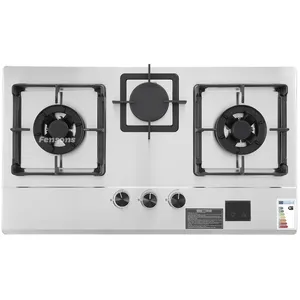 new arrival competitive price 3 burner timer gas stove 90cm stainless steel cast iron pan support gas cooker for Kitchen
