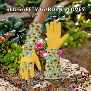 Large Red Multipurpose Coated Leather Waterproof Ambidextrous Safety Work <b>Gloves</b> with Knit Wrist Cuff for Men Women Gardening - Product Image 2