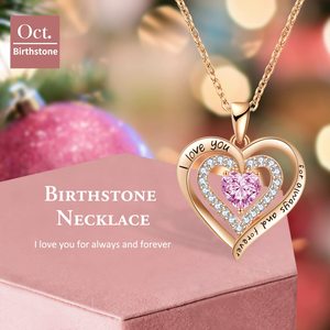 Collier pendentif double cœur en or rose avec topaze bleue simulée et zircon cubique, pierre de naissance de décembre, pour femme - Product Image 2