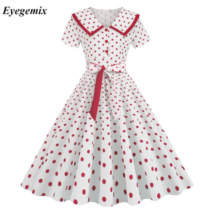 Vintage Polka Dot Dresses Elegant Summer 50s 60s Style