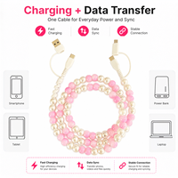 Câble de charge 4 en 1 avec perles roses, transfert de données à haute vitesse, synchronisation pour ordinateur, Android, IOS, directement de l'usine