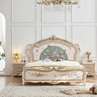 Lit de princesse de style royal français européen de luxe JINS, taille king, en bois massif, pour chambre principale, avec table de chevet